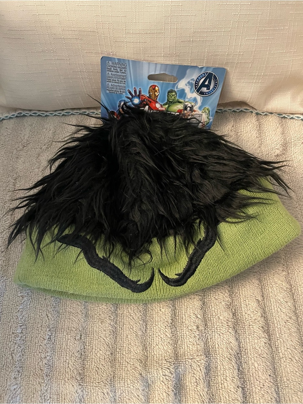 Halloween Marvel Hulk Beanie Hat with Black Faux Hair - Green